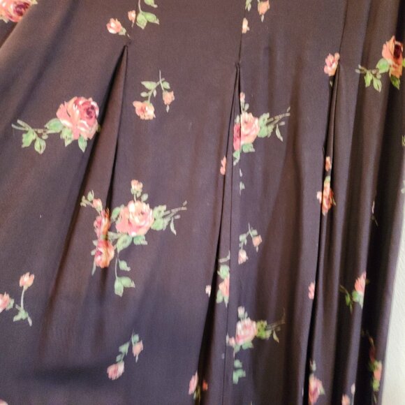 Vintage Laura Ashley Brown Pink Roses Midi/Maxi Slvless Dress Women 14 Cottage - Picture 6 of 12